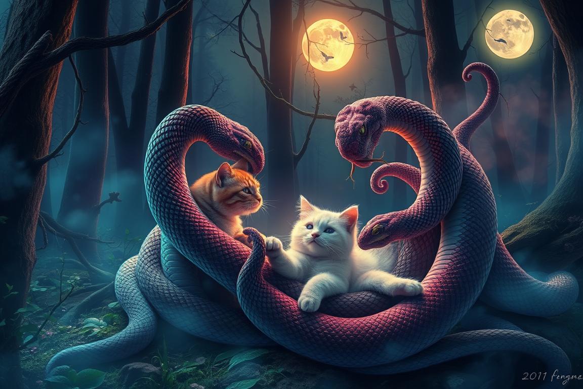 sonhar com cobras e gatos